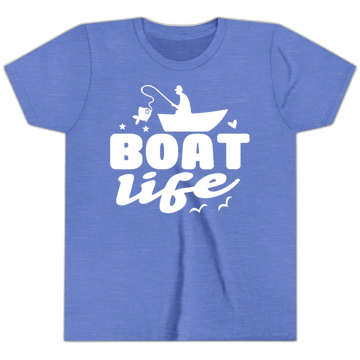 Boat Life Fisherman Fishing Design Youth T-Shirt in Heather Columbia Blue
