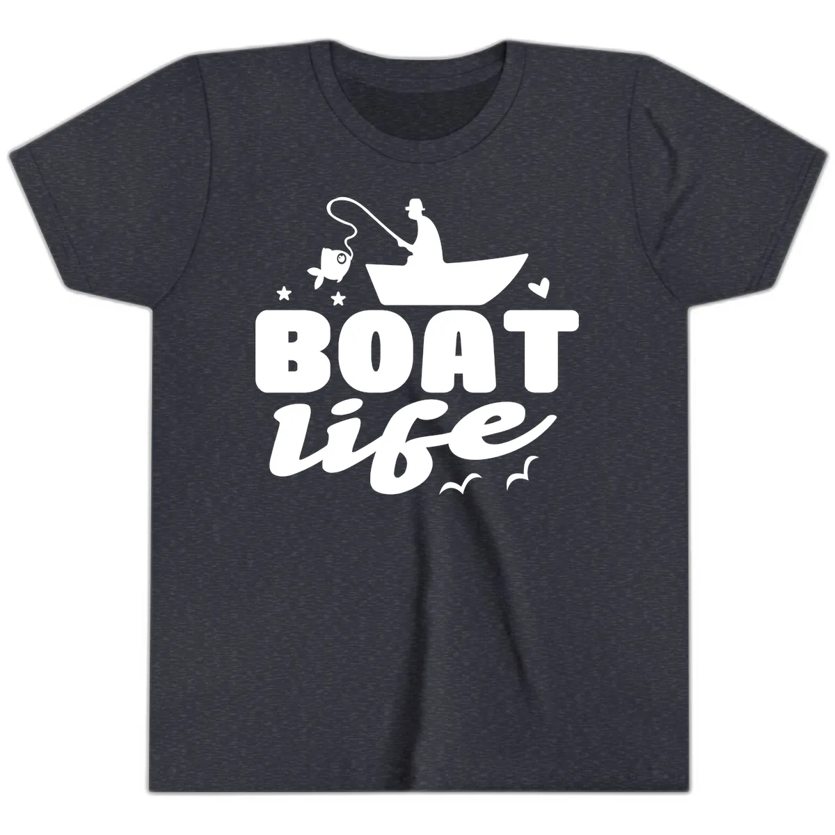 Boat Life Fisherman Fishing Design Youth T-Shirt in Heather Navy