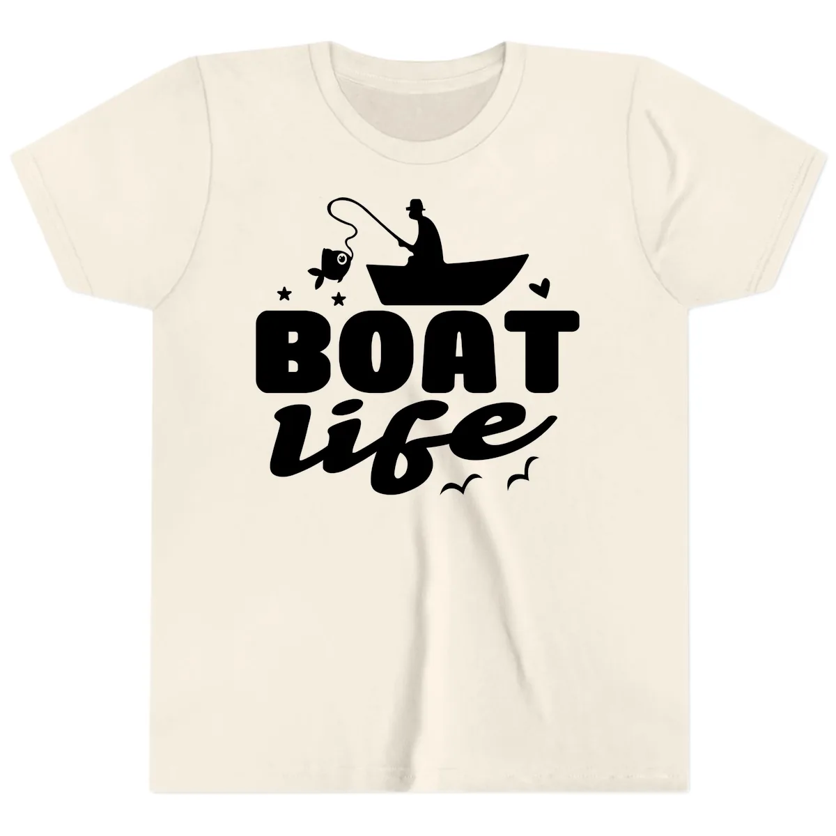 Boat Life Fisherman Fishing Design Youth T-Shirt in Natural