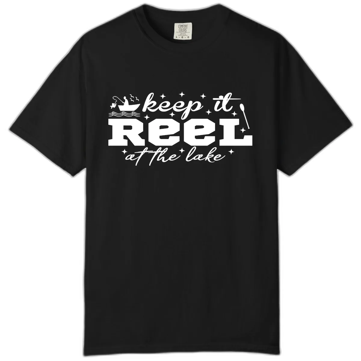 Keep It Reel At The Lake Fishing Design Comfort Color in Black