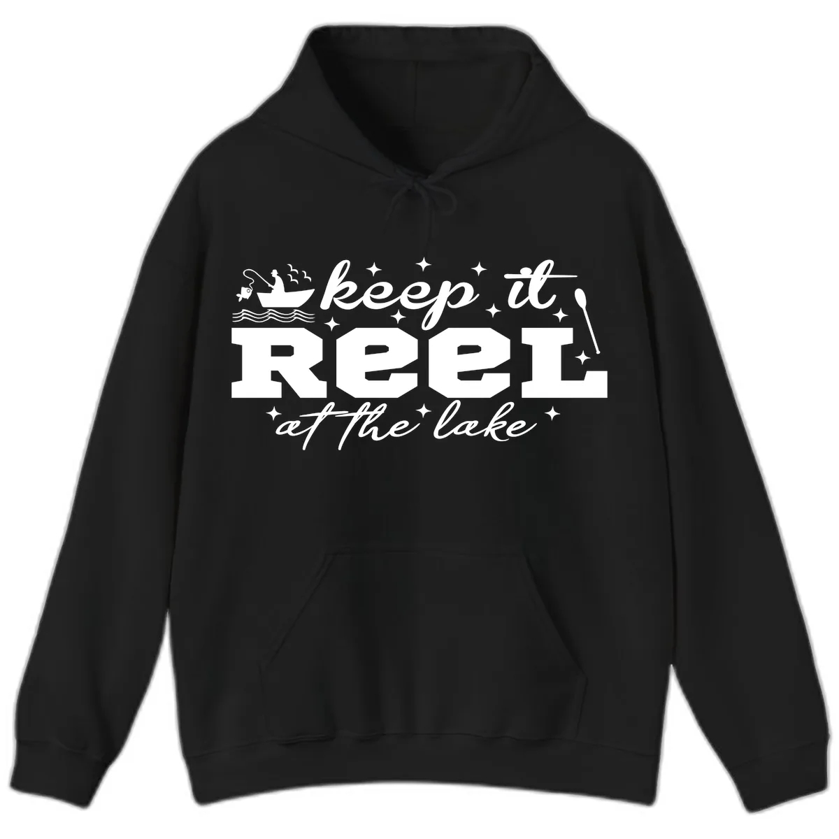 Keep It Reel At The Lake Fishing Design Hoodie in Black