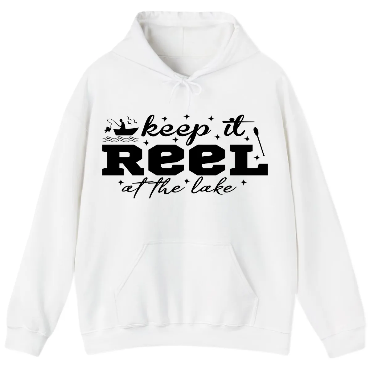 Keep It Reel At The Lake Fishing Design Hoodie in White