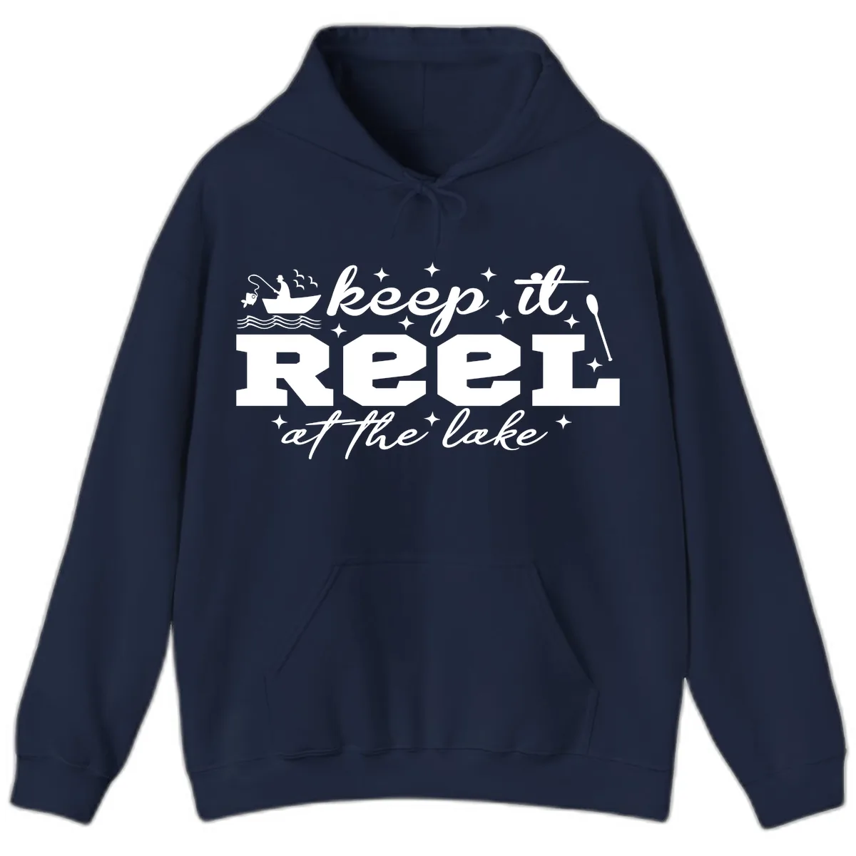 Keep It Reel At The Lake Fishing Design Hoodie in Navy