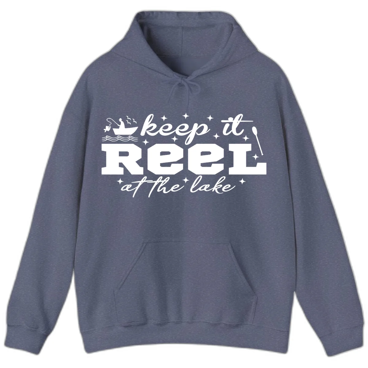 Keep It Reel At The Lake Fishing Design Hoodie in Heather Navy