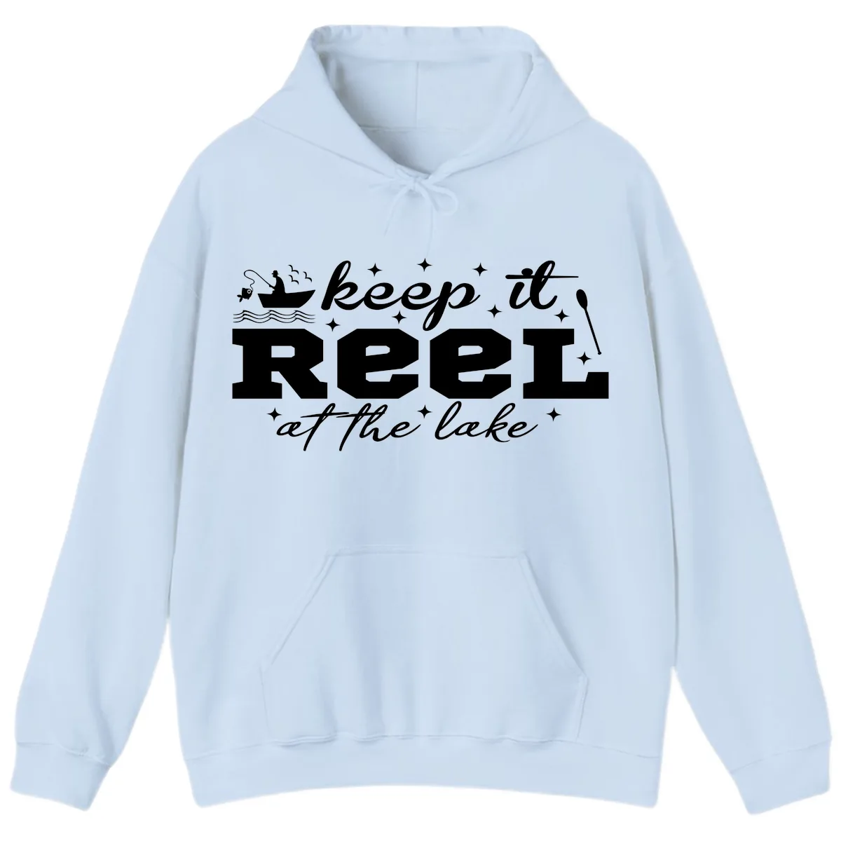 Keep It Reel At The Lake Fishing Design Hoodie in Light Blue