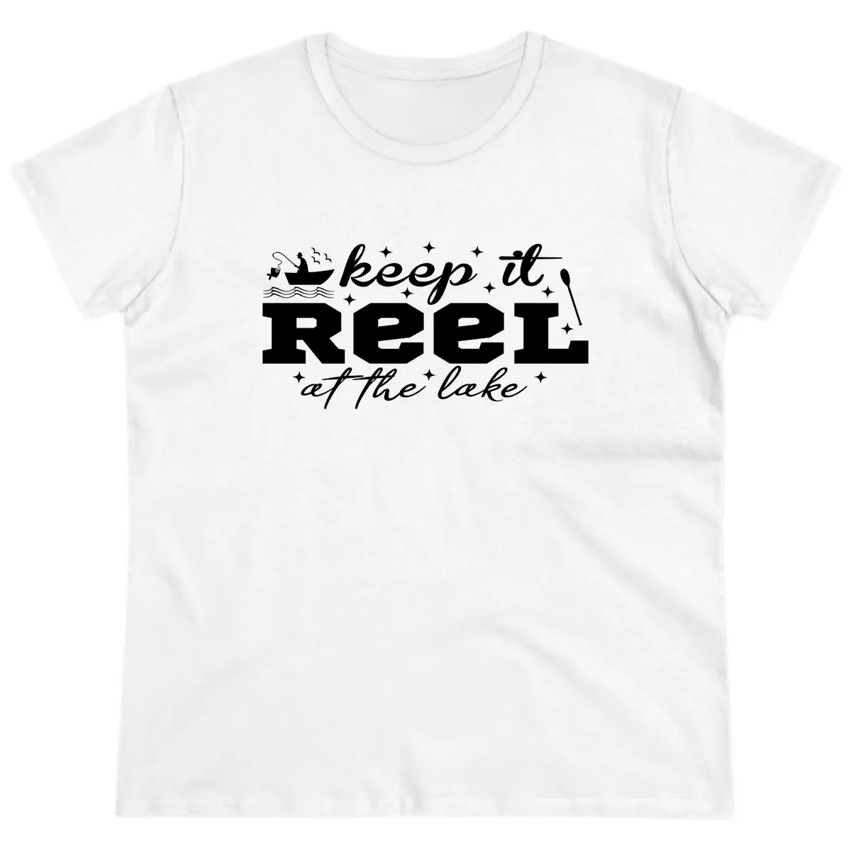 Keep It Reel At The Lake Fishing Design Ladies Tee in White