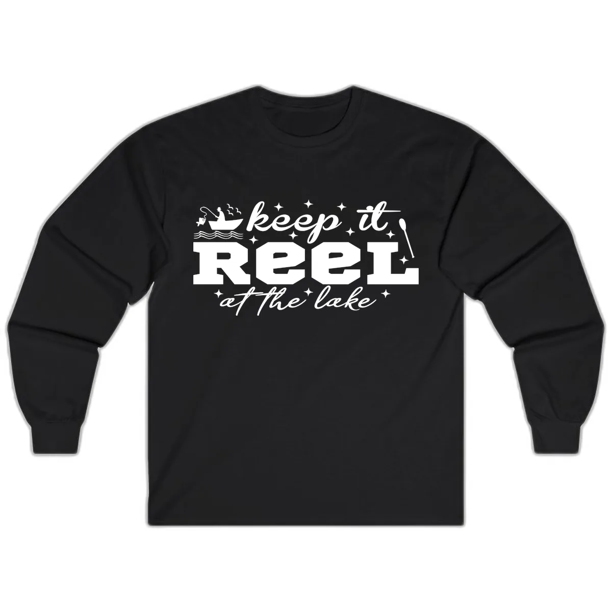 Keep It Reel At The Lake Fishing Design Long Sleeve in Black