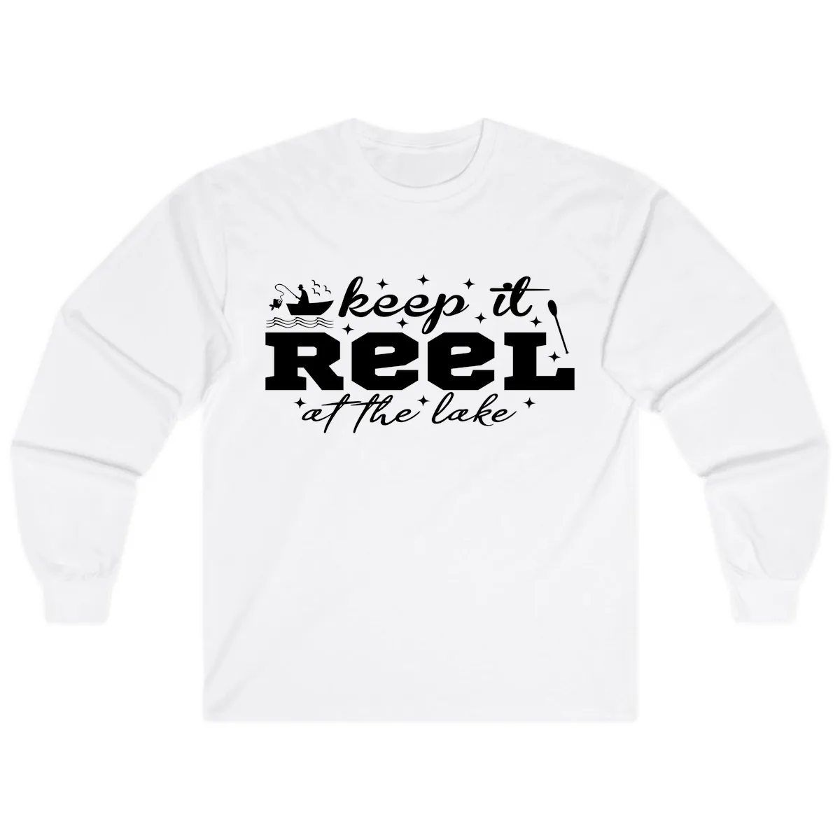 Keep It Reel At The Lake Fishing Design Long Sleeve in White