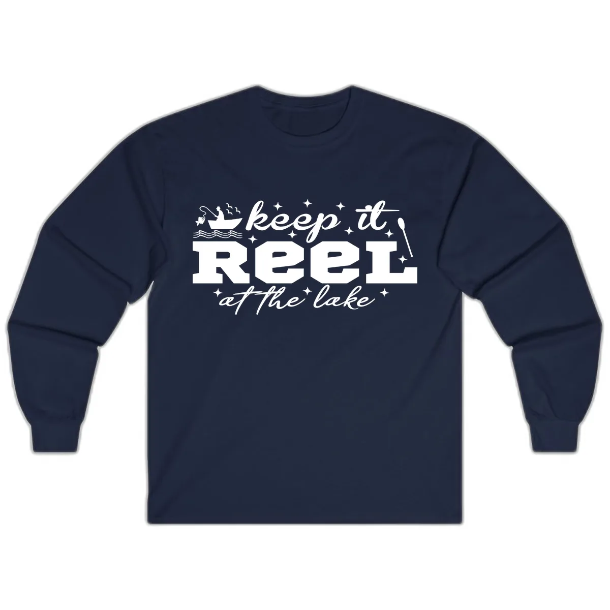 Keep It Reel At The Lake Fishing Design Long Sleeve in Navy