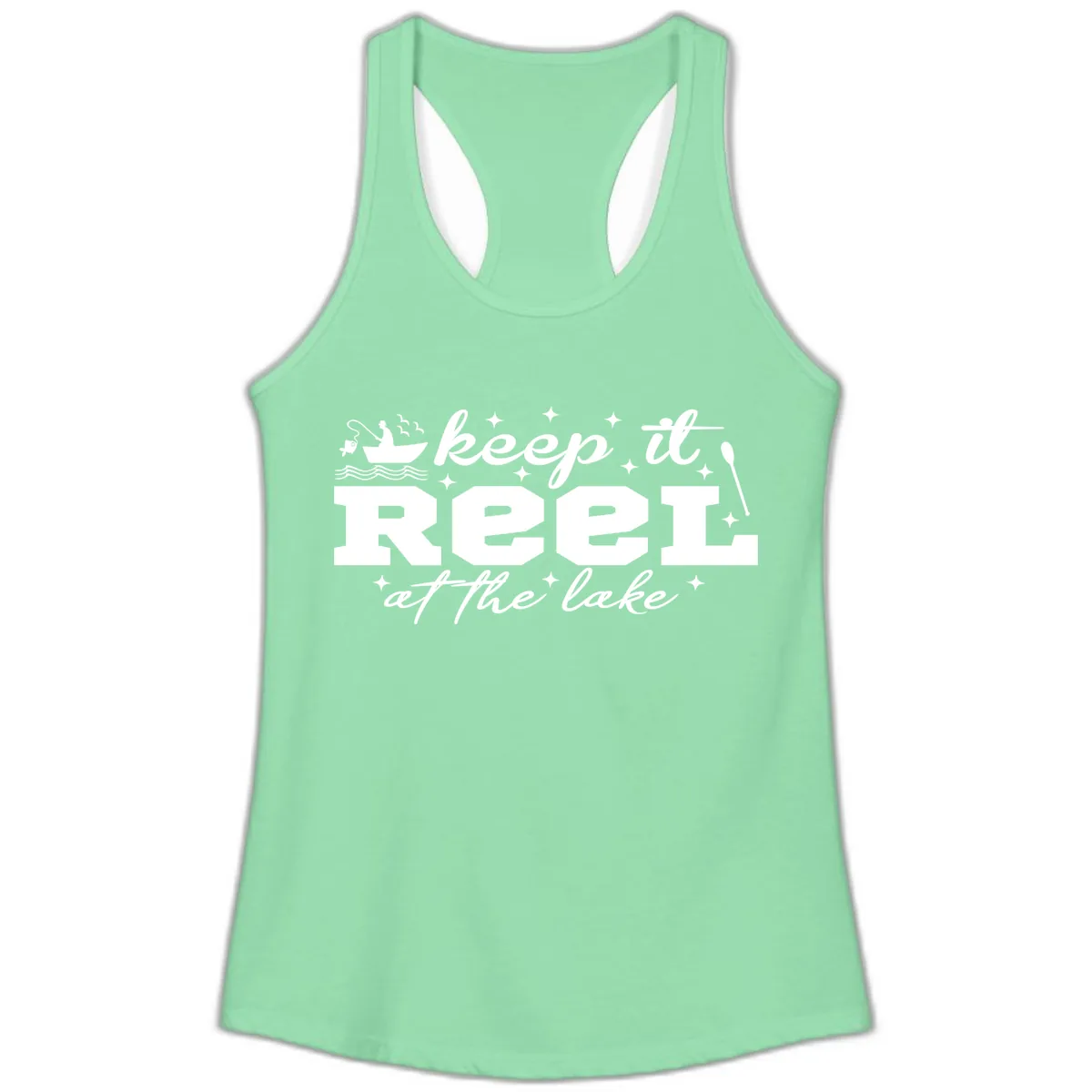 Keep It Reel At The Lake Fishing Design Ladies Tank in Solid Mint