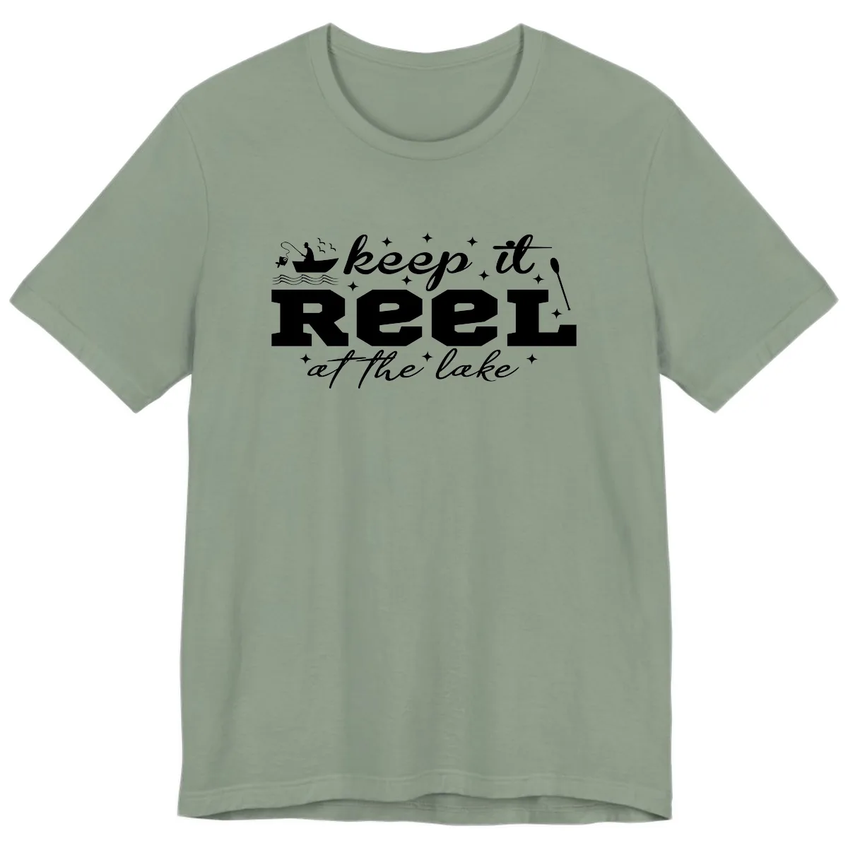 Keep It Reel At The Lake Fishing Design Premium T-Shirt in Sage
