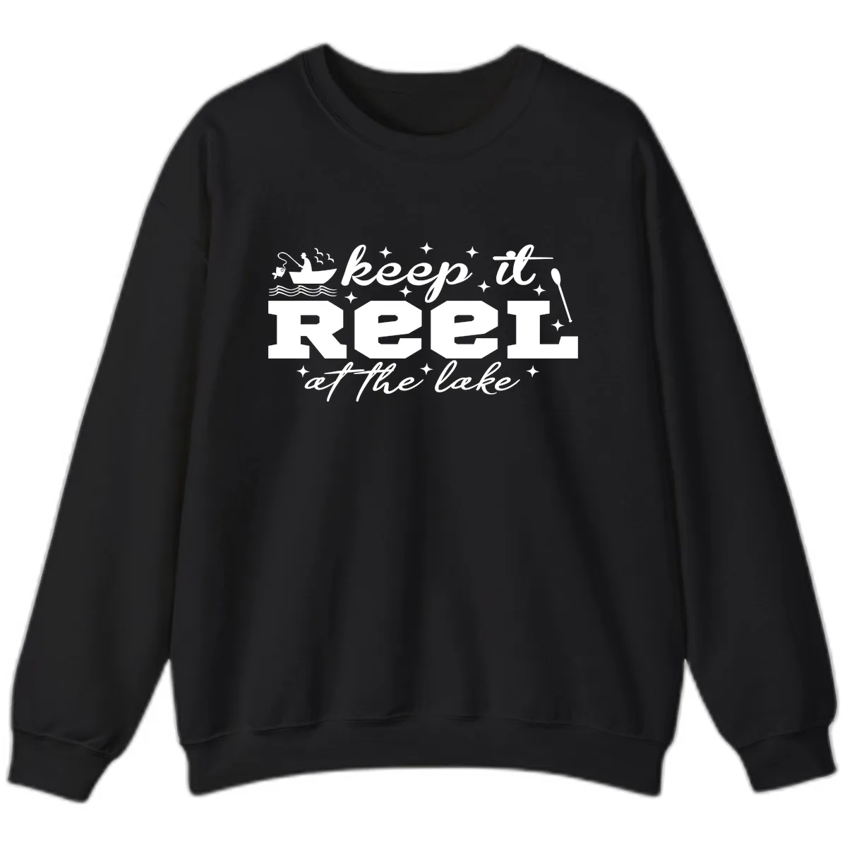 Keep It Reel At The Lake Fishing Design Sweatshirt in Black