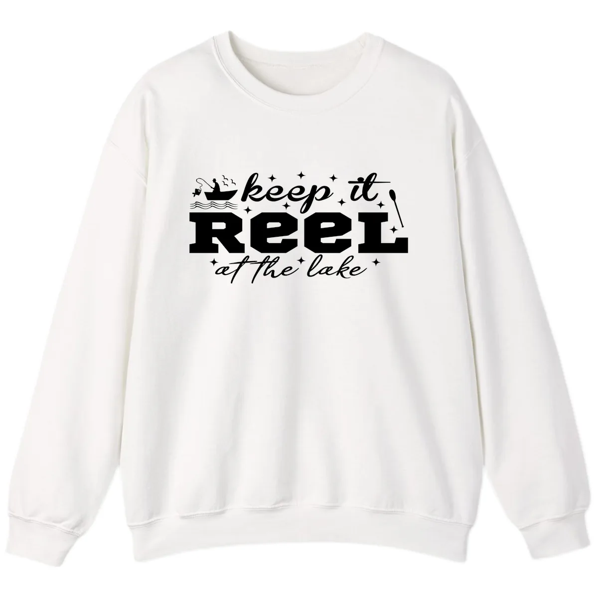 Keep It Reel At The Lake Fishing Design Sweatshirt in White