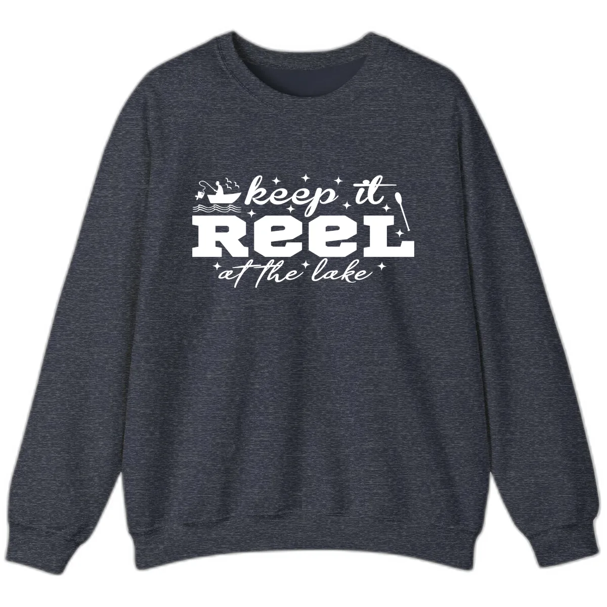 Keep It Reel At The Lake Fishing Design Sweatshirt in Heather Sport Dark Navy
