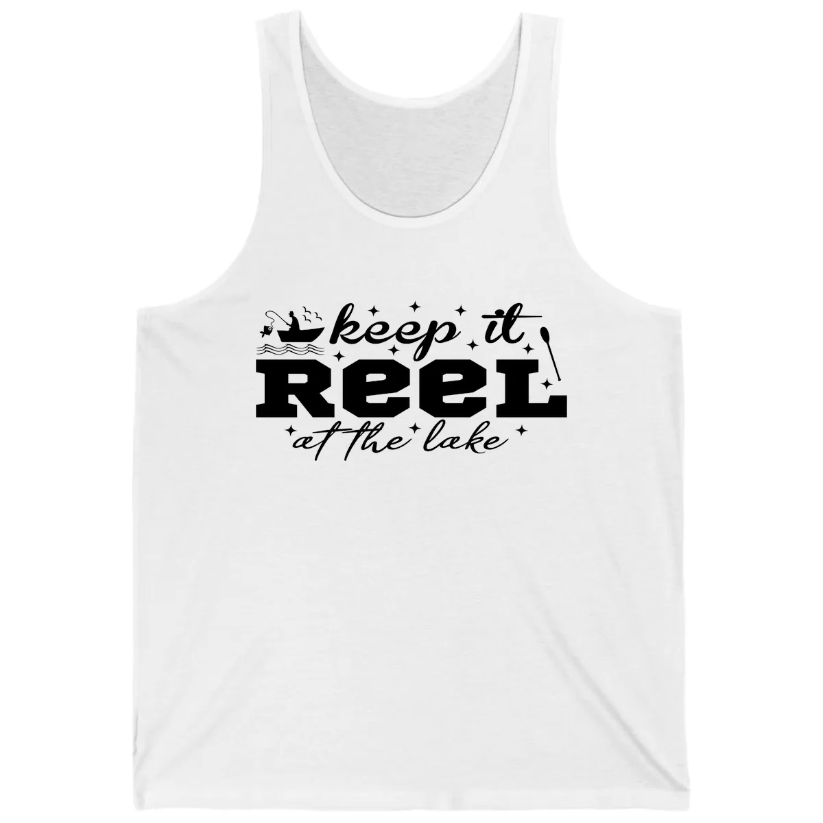 Keep It Reel At The Lake Fishing Design Tank in White