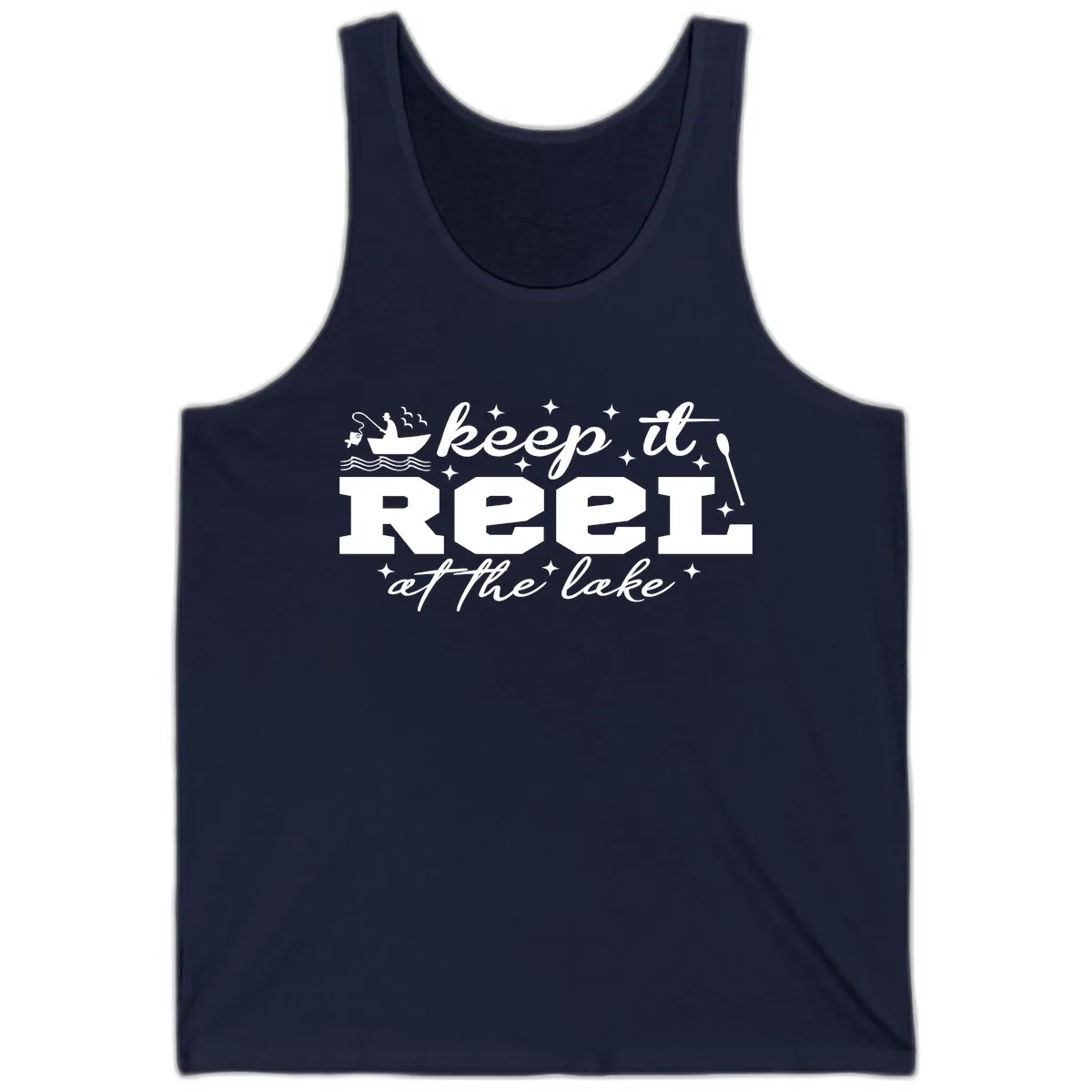 Keep It Reel At The Lake Fishing Design Tank in Navy