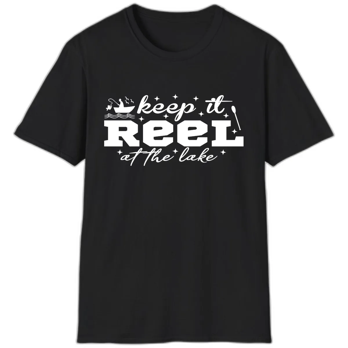 Keep It Reel At The Lake Fishing Design T-Shirt in Black