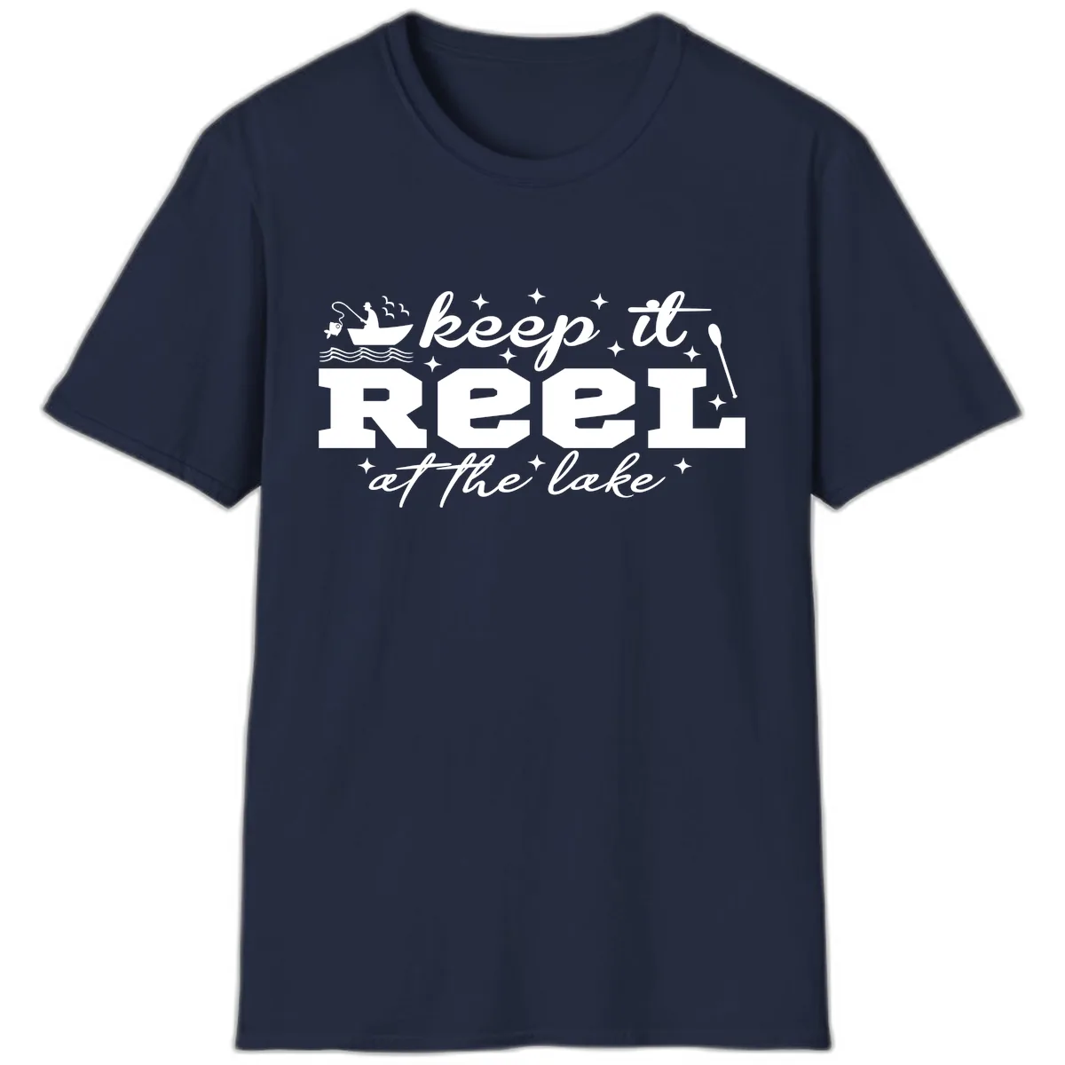 Keep It Reel At The Lake Fishing Design T-Shirt in Navy