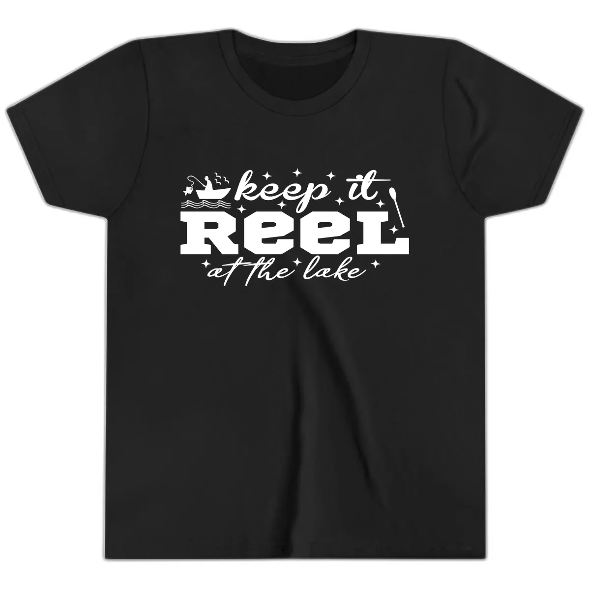 Keep It Reel At The Lake Fishing Design Youth T-Shirt in Black