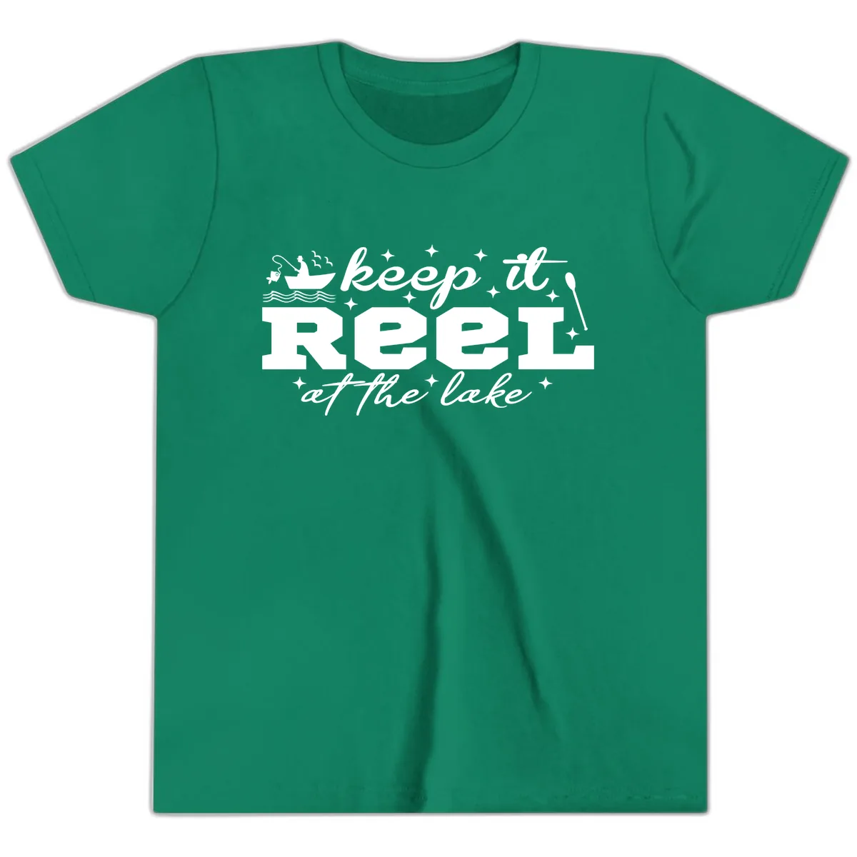 Keep It Reel At The Lake Fishing Design Youth T-Shirt in Kelly