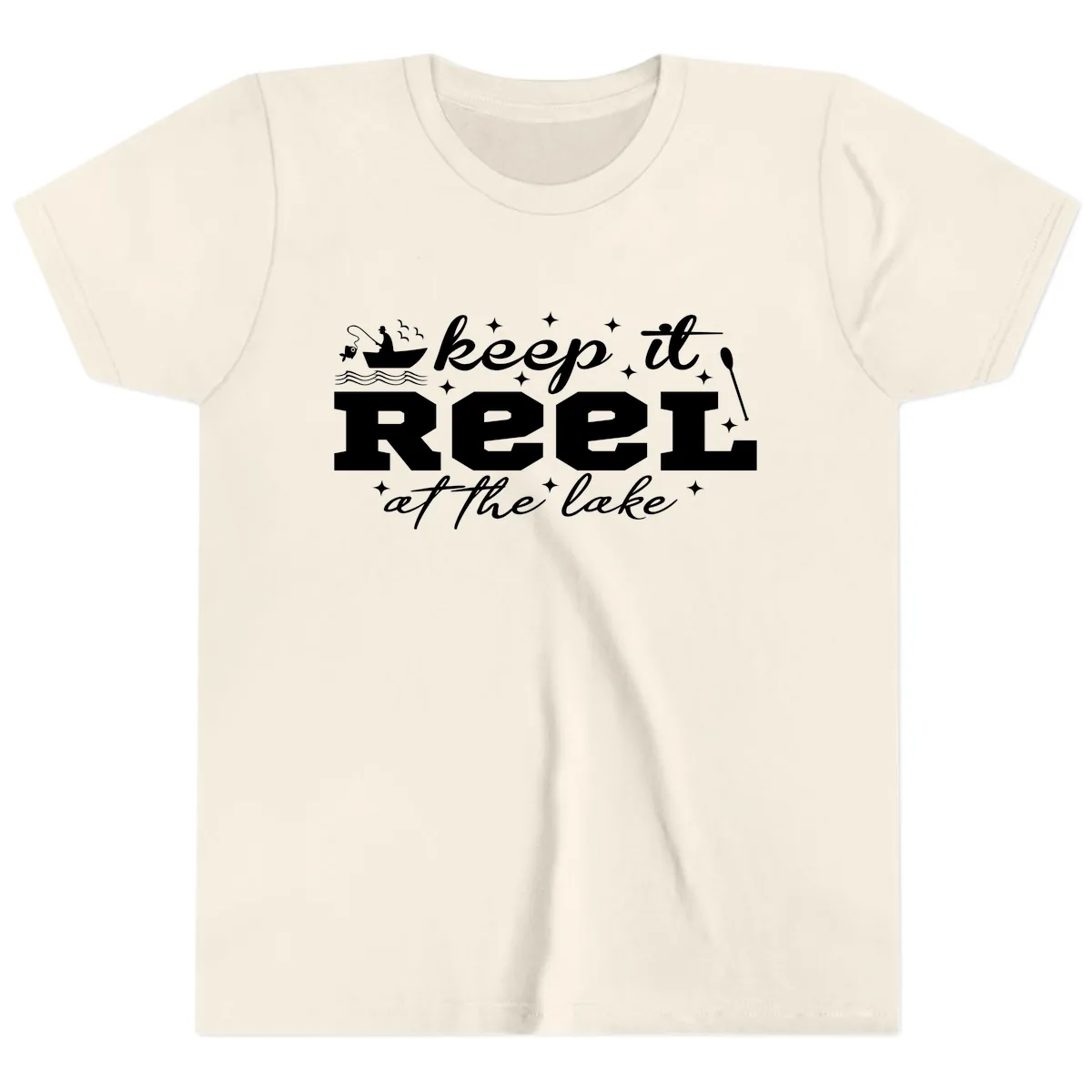 Keep It Reel At The Lake Fishing Design Youth T-Shirt in Natural