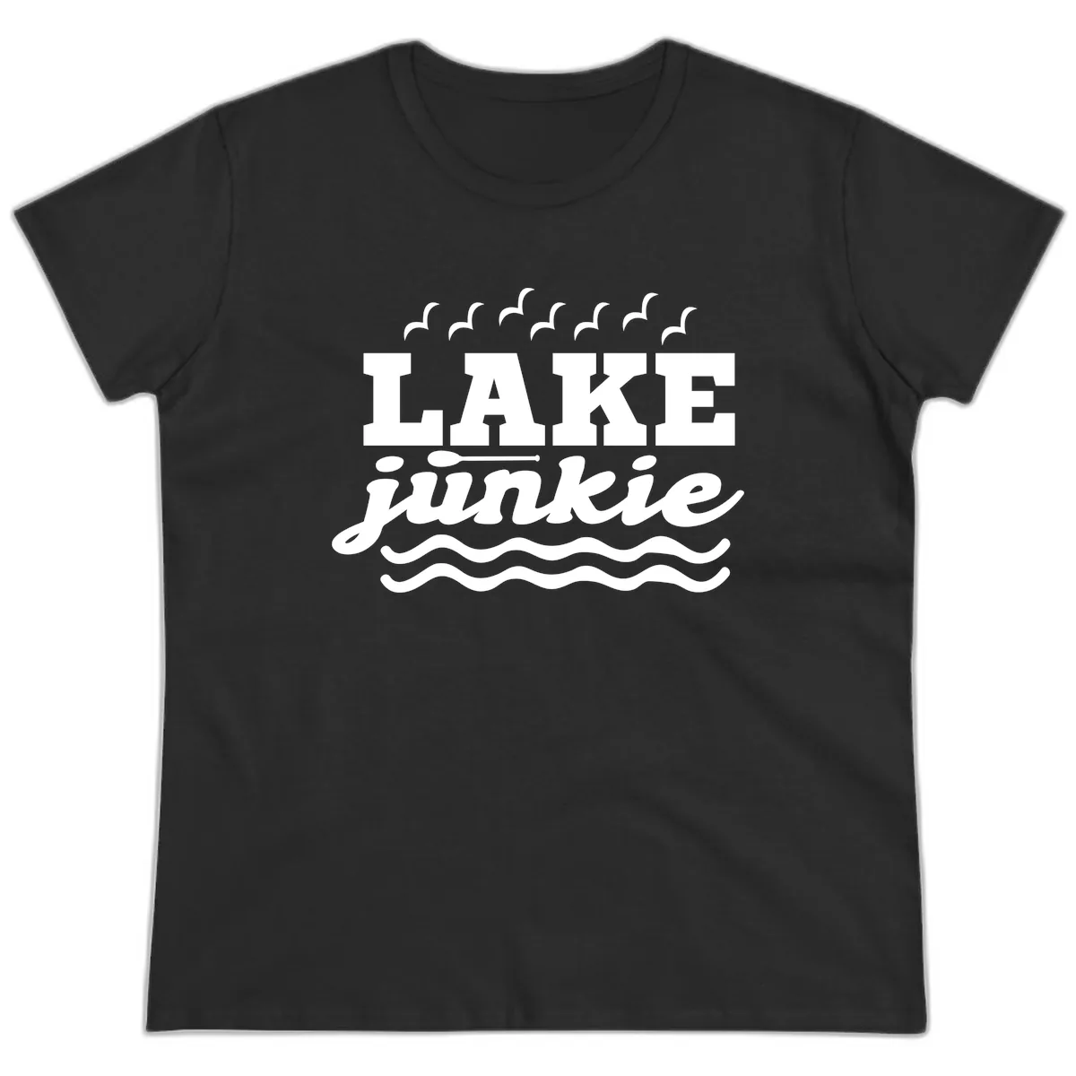 Lake Junkie Paddle Board Design Ladies Tee in Black