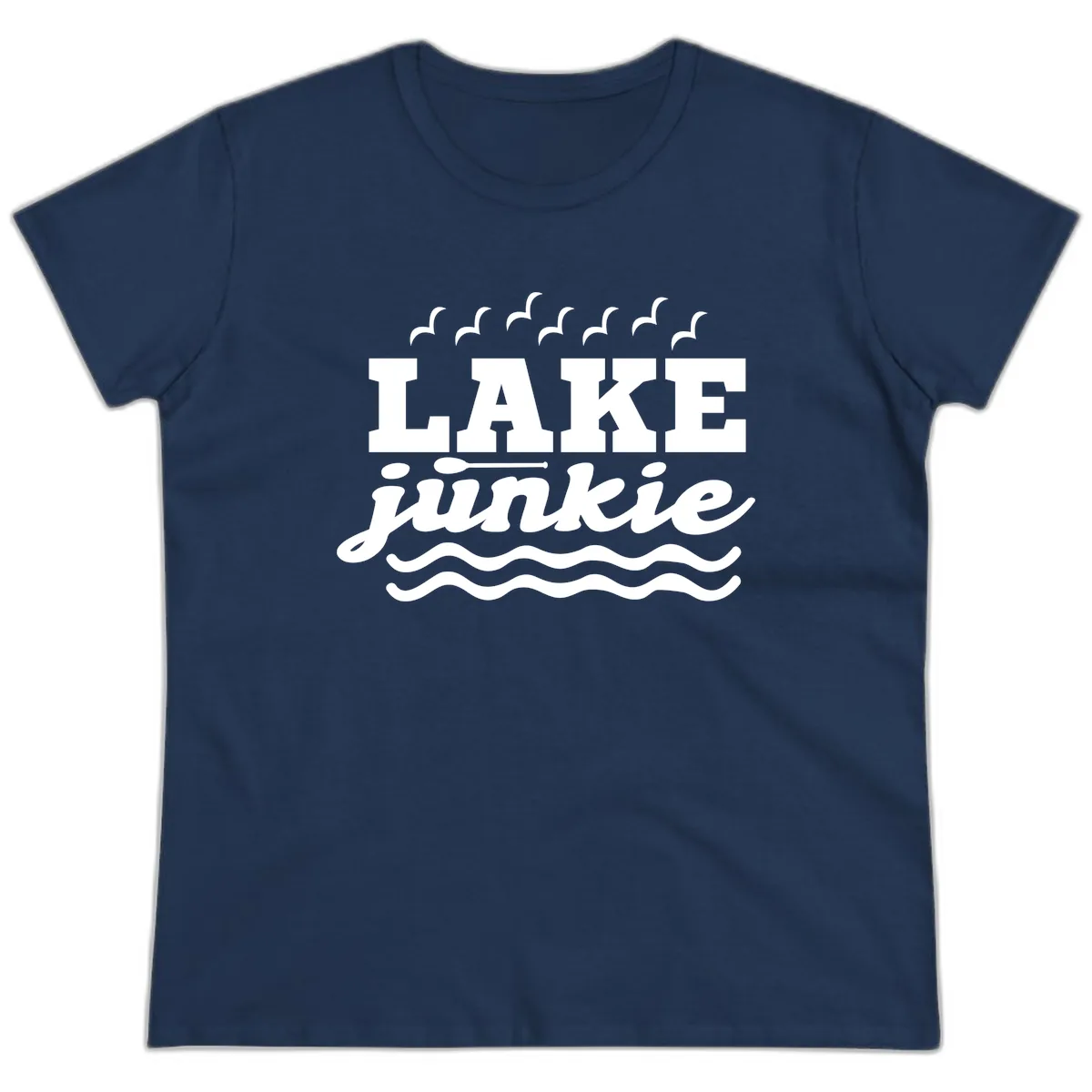 Lake Junkie Paddle Board Design Ladies Tee in Navy