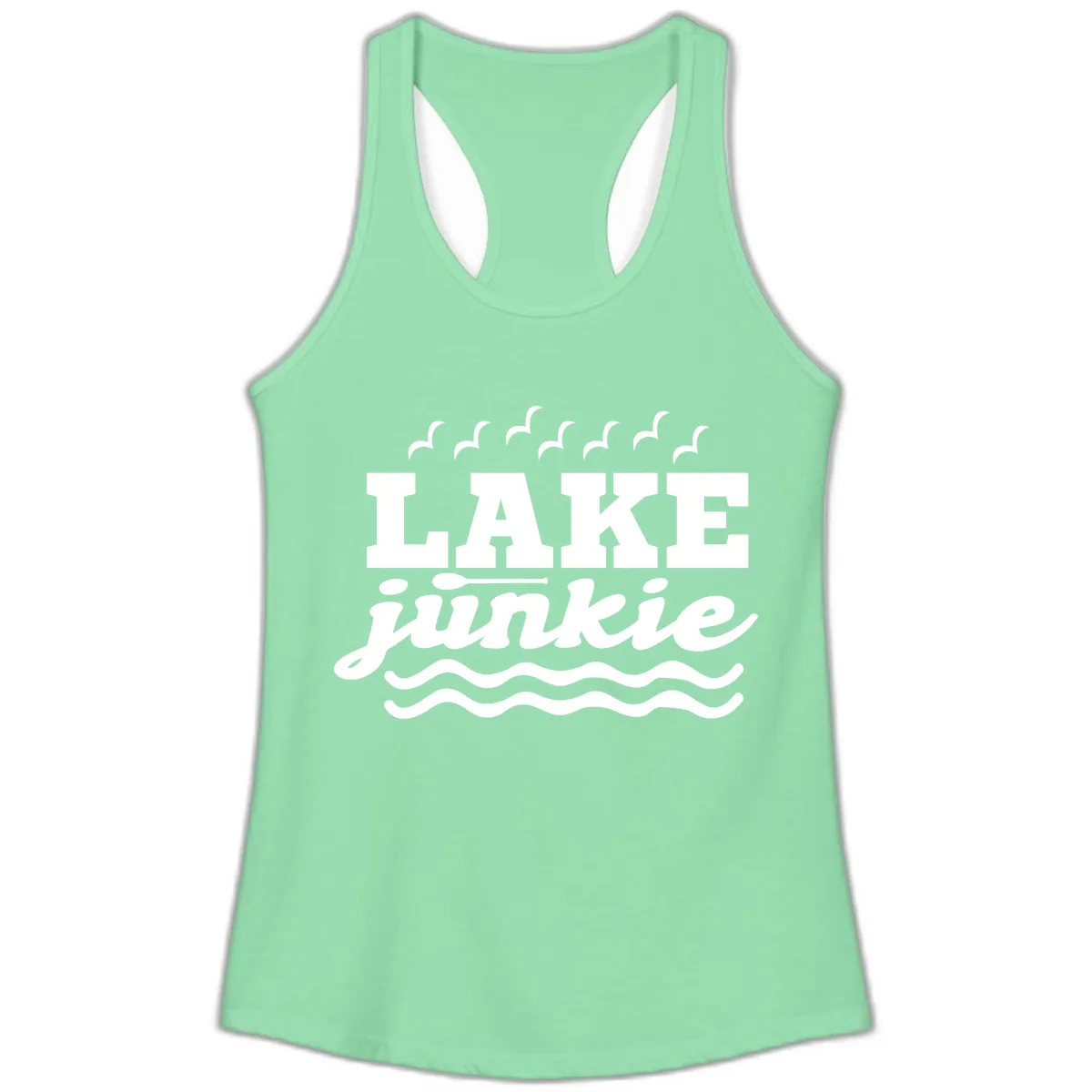 Lake Junkie Paddle Board Design Ladies Tank in Solid Mint