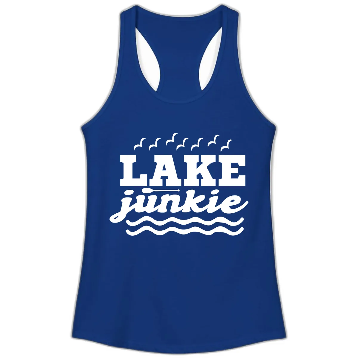 Lake Junkie Paddle Board Design Ladies Tank in Solid Royal