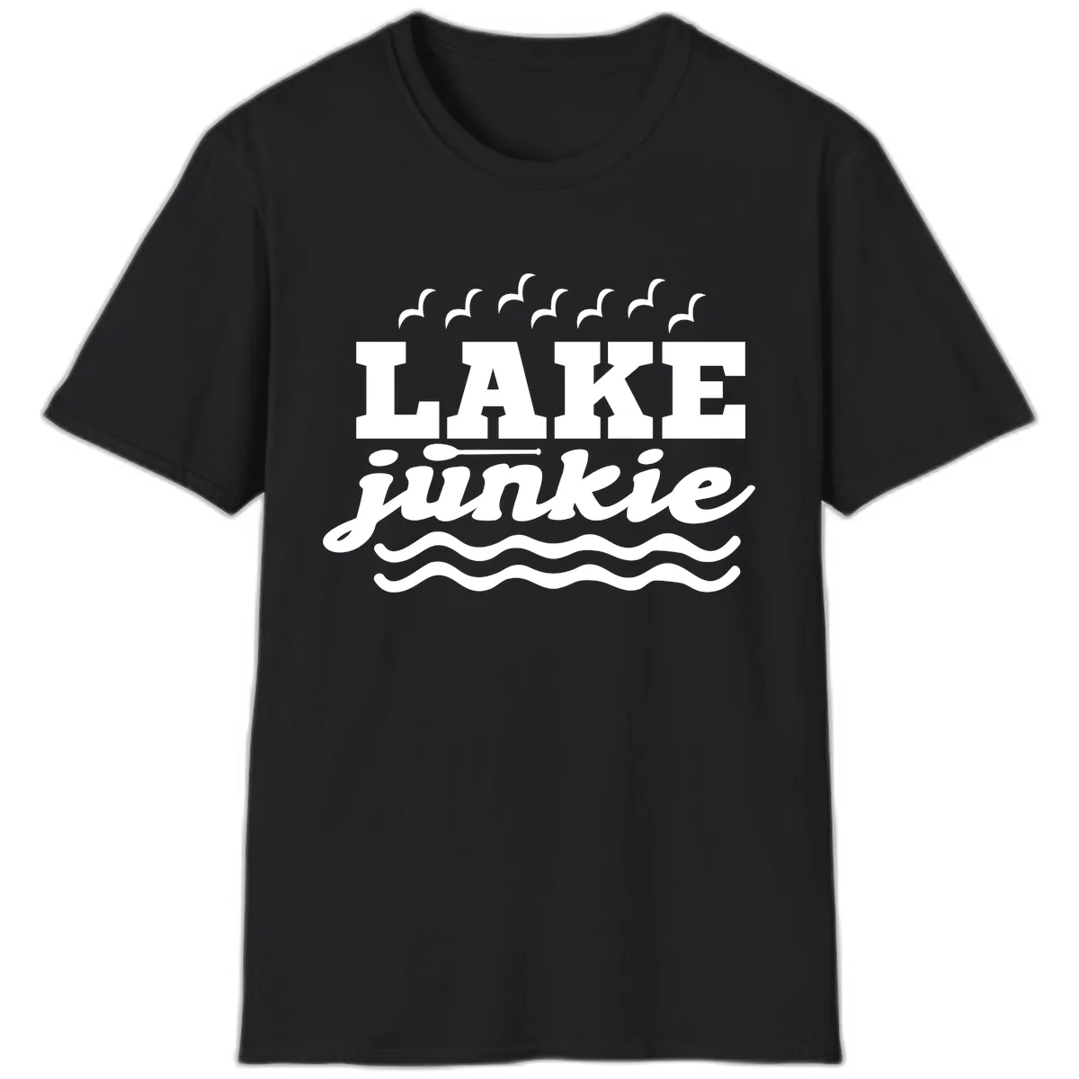 Lake Junkie Paddle Board Design T-Shirt in Black