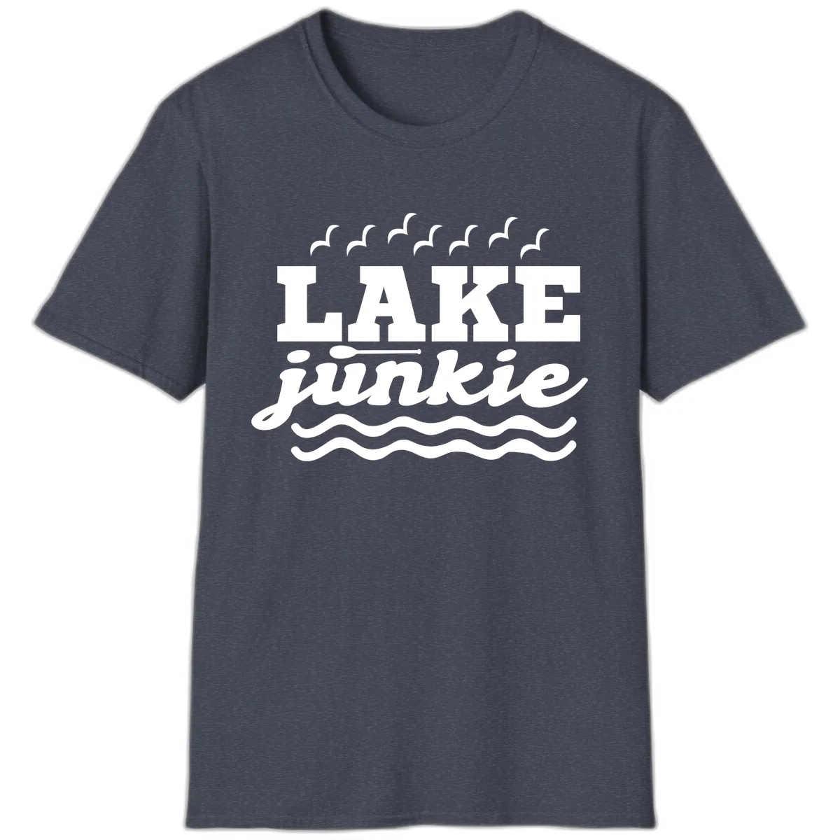 Lake Junkie Paddle Board Design T-Shirt in Heather Navy