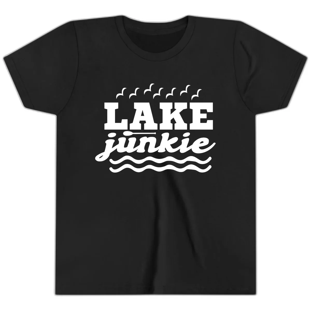 Lake Junkie Paddle Board Design Youth T-Shirt in Black