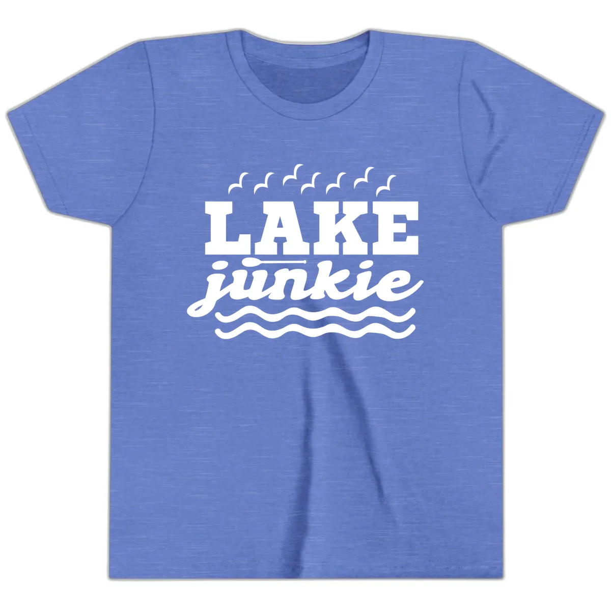 Lake Junkie Paddle Board Design Youth T-Shirt in Heather Columbia Blue