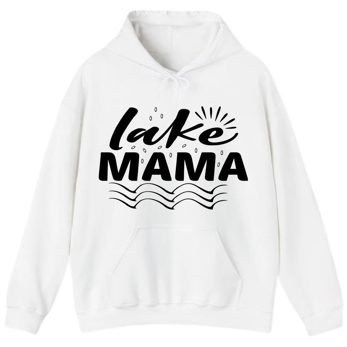 Lake Mama Script and Wave Design Hoodie in White