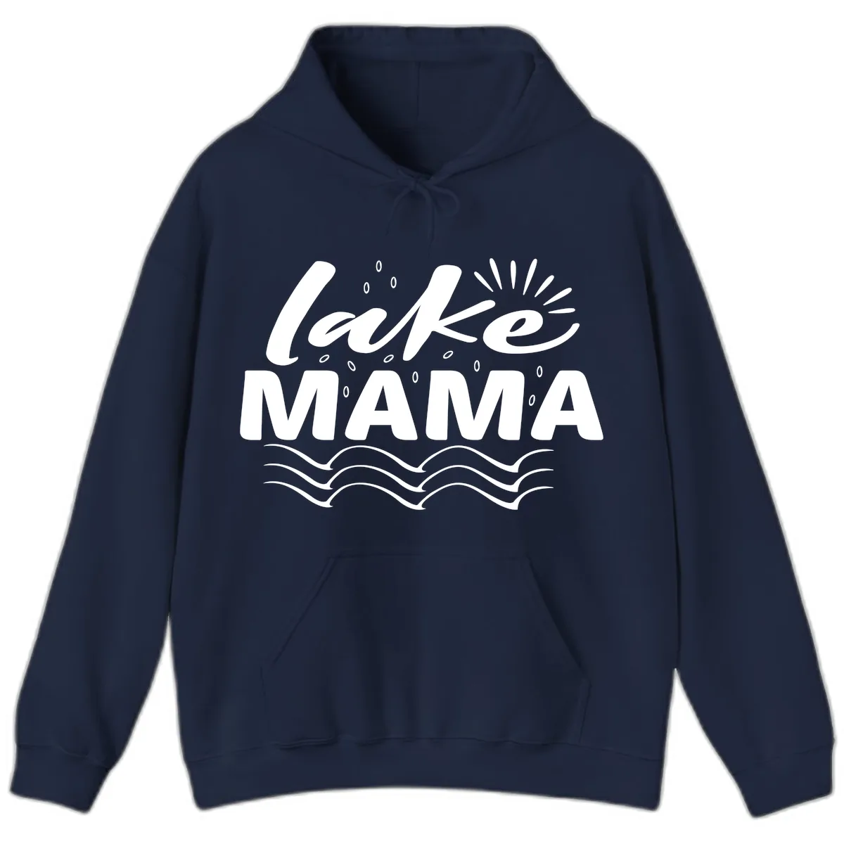Lake Mama Script and Wave Design Hoodie in Navy