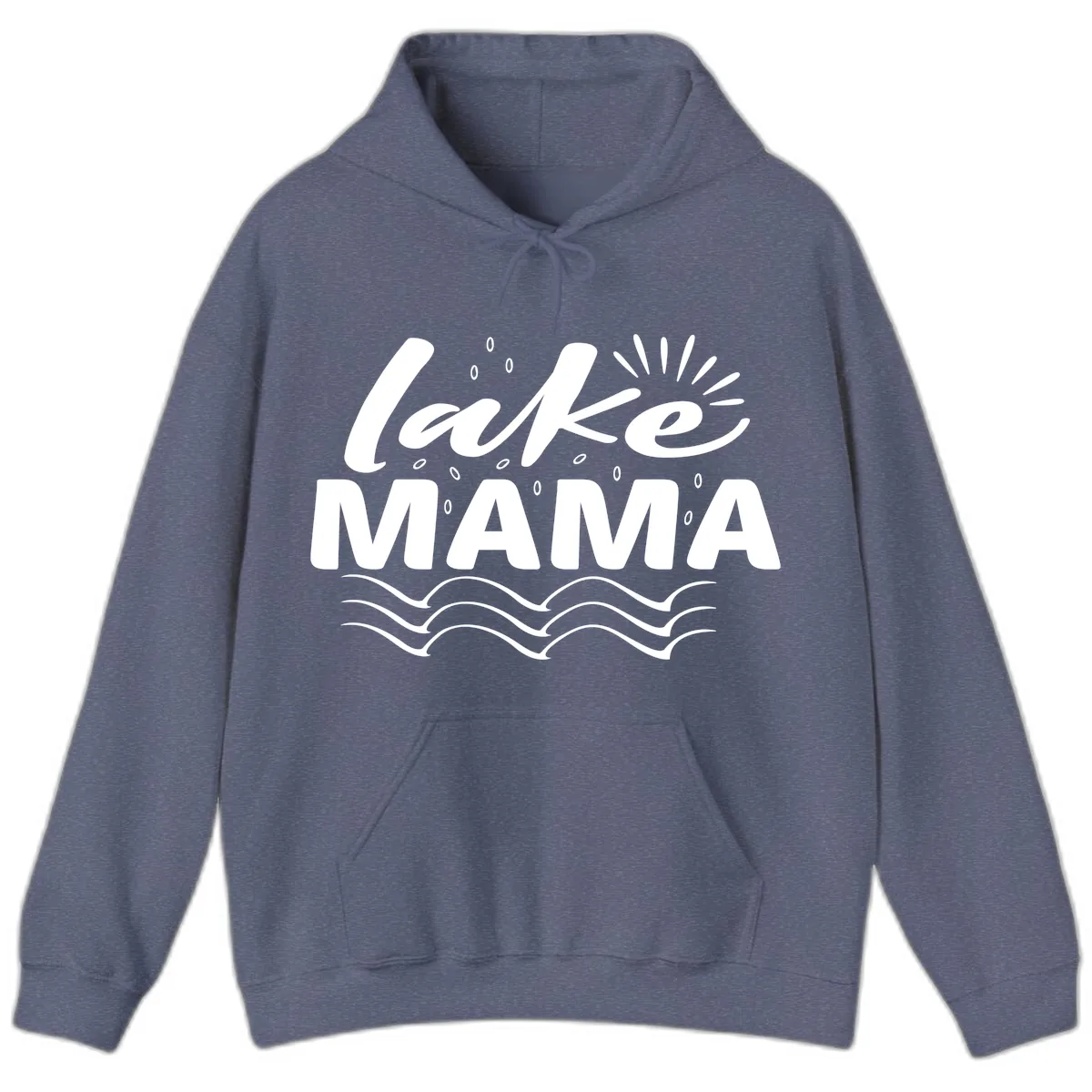 Lake Mama Script and Wave Design Hoodie in Heather Navy