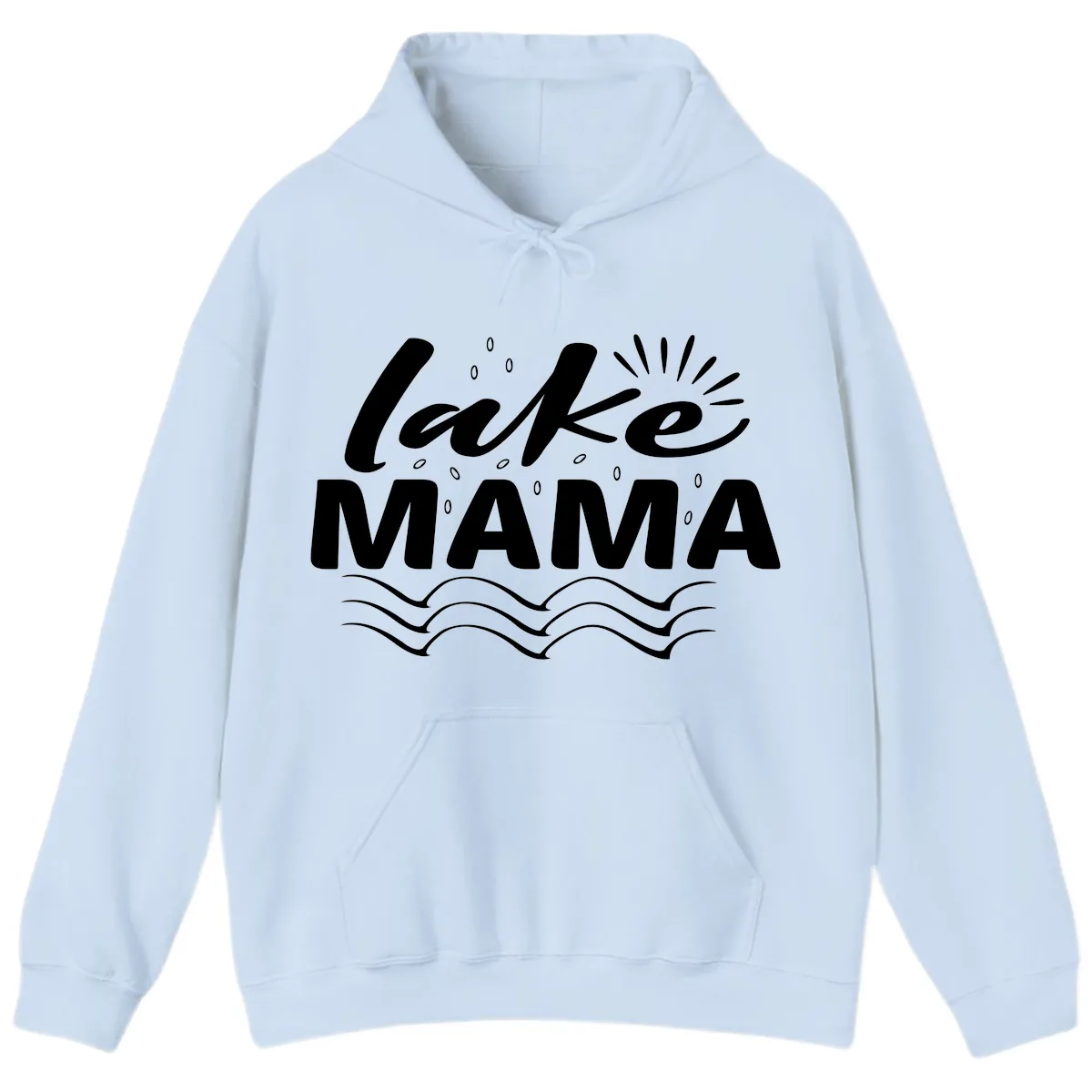 Lake Mama Script and Wave Design Hoodie in Light Blue