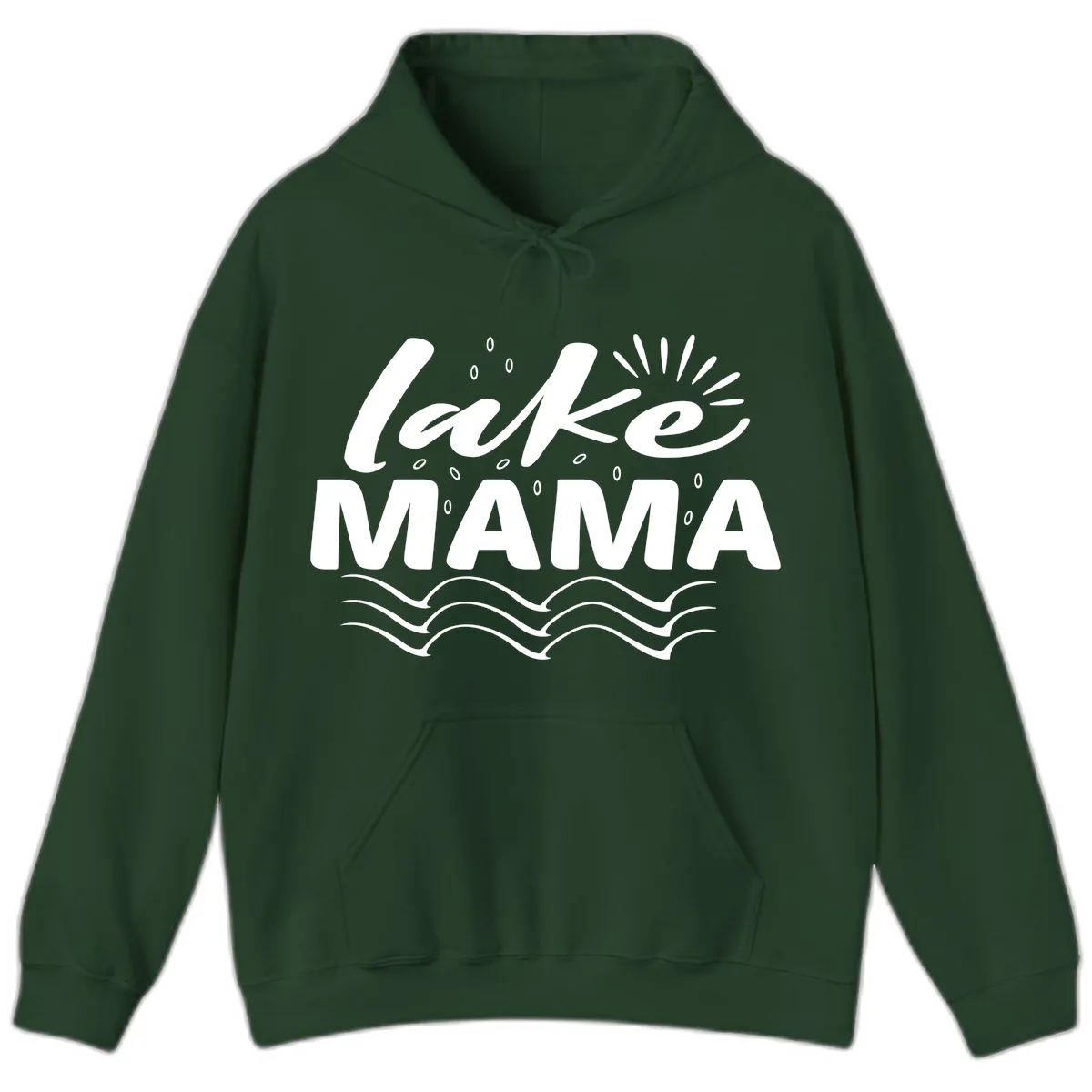 Lake Mama Script and Wave Design Hoodie in Forest Green