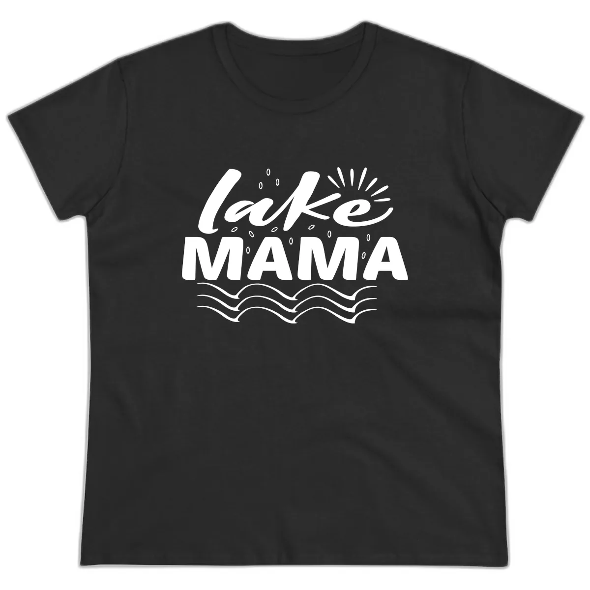 Lake Mama Script and Wave Design Ladies Tee in Black