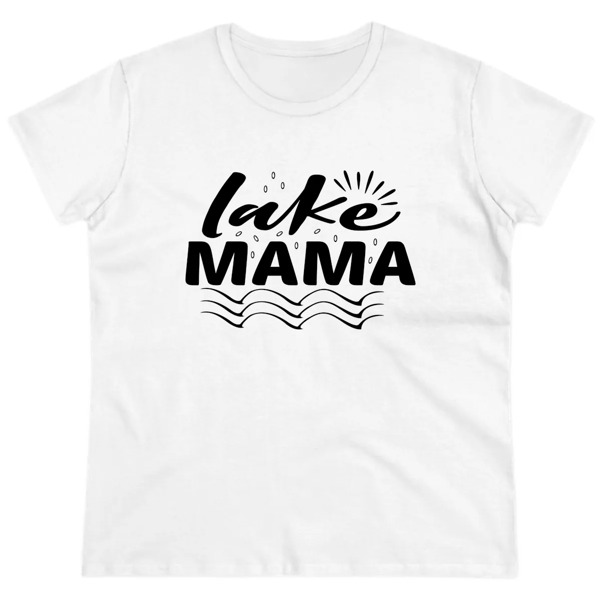 Lake Mama Script and Wave Design Ladies Tee in White