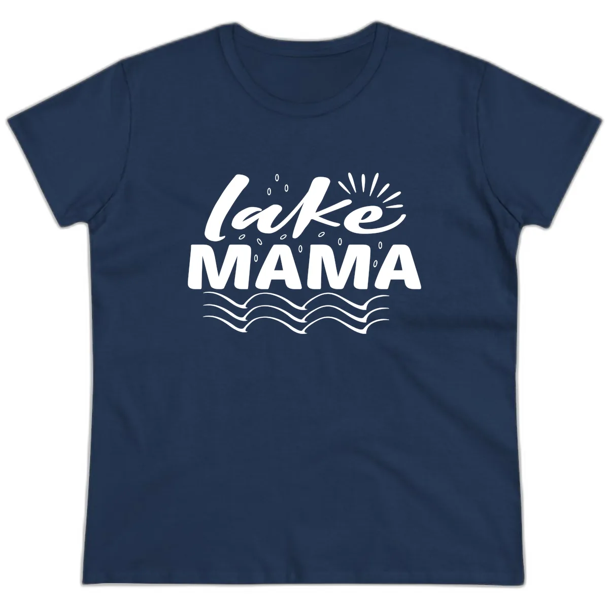 Lake Mama Script and Wave Design Ladies Tee in Navy