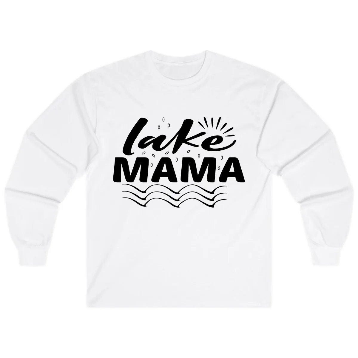 Lake Mama Script and Wave Design Long Sleeve in White