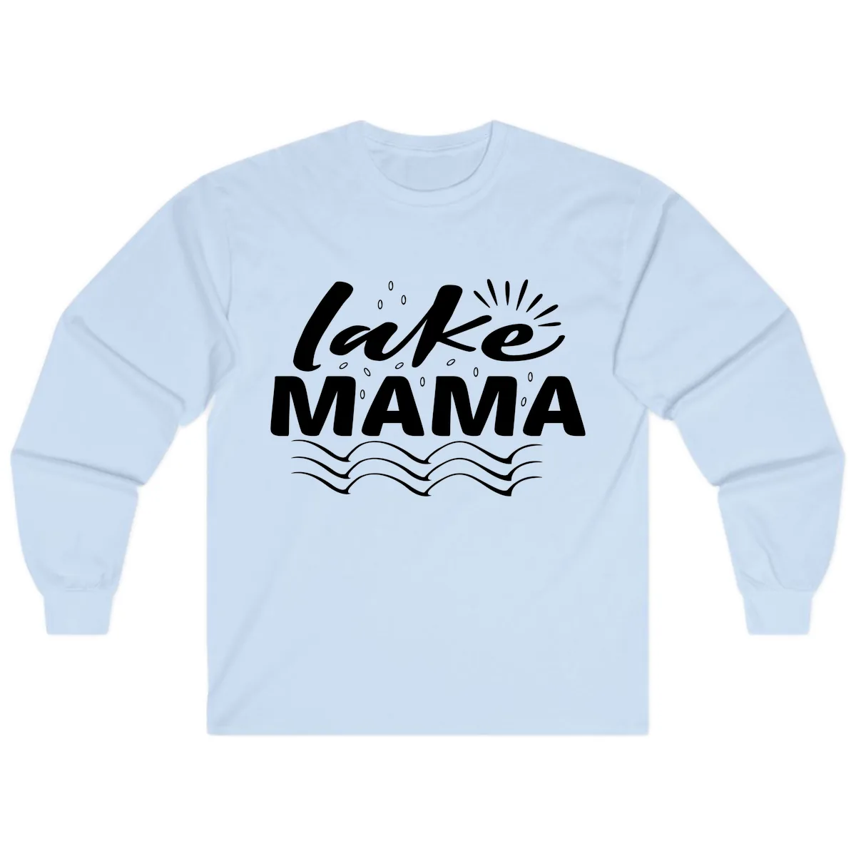 Lake Mama Script and Wave Design Long Sleeve in Light Blue