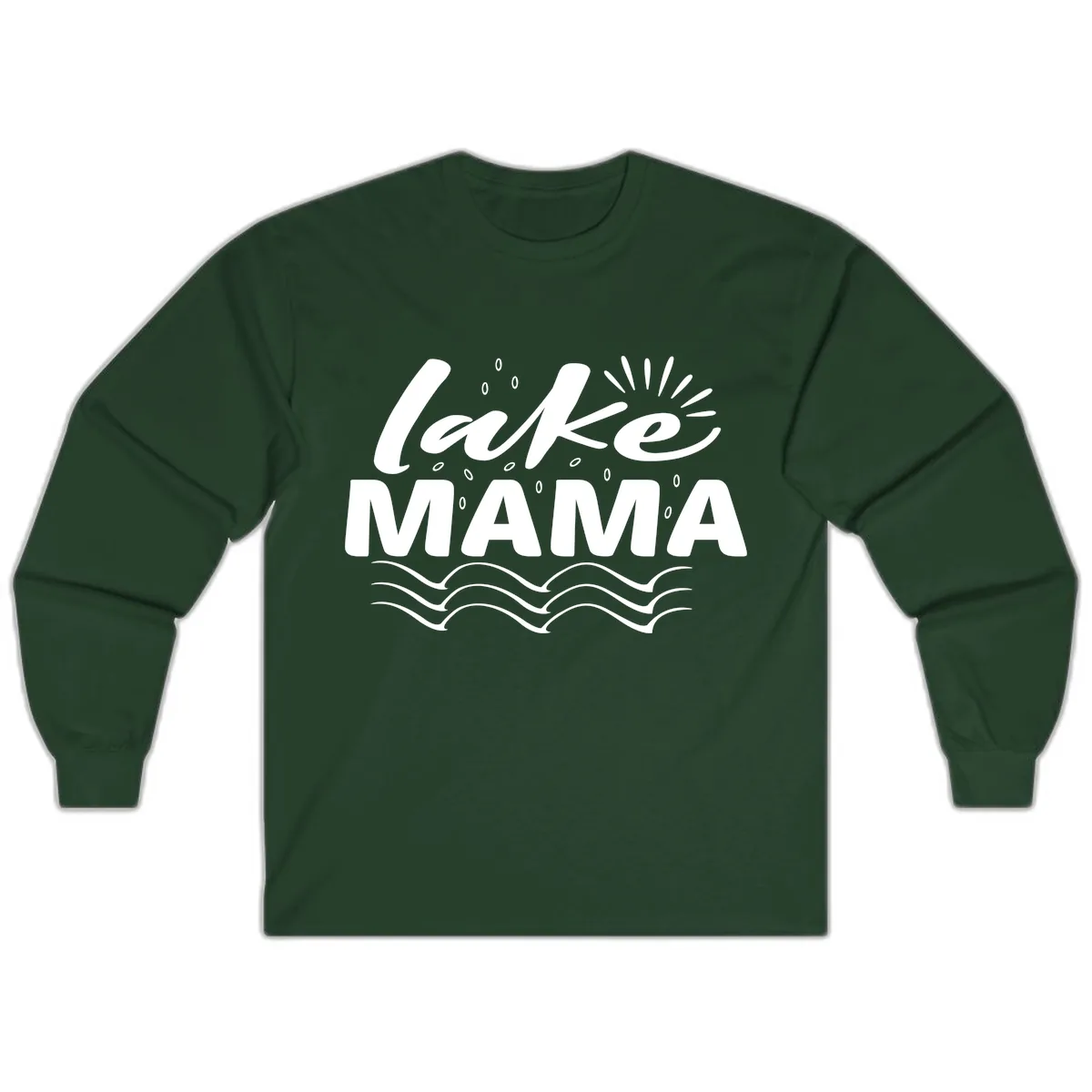 Lake Mama Script and Wave Design Long Sleeve in Forest Green
