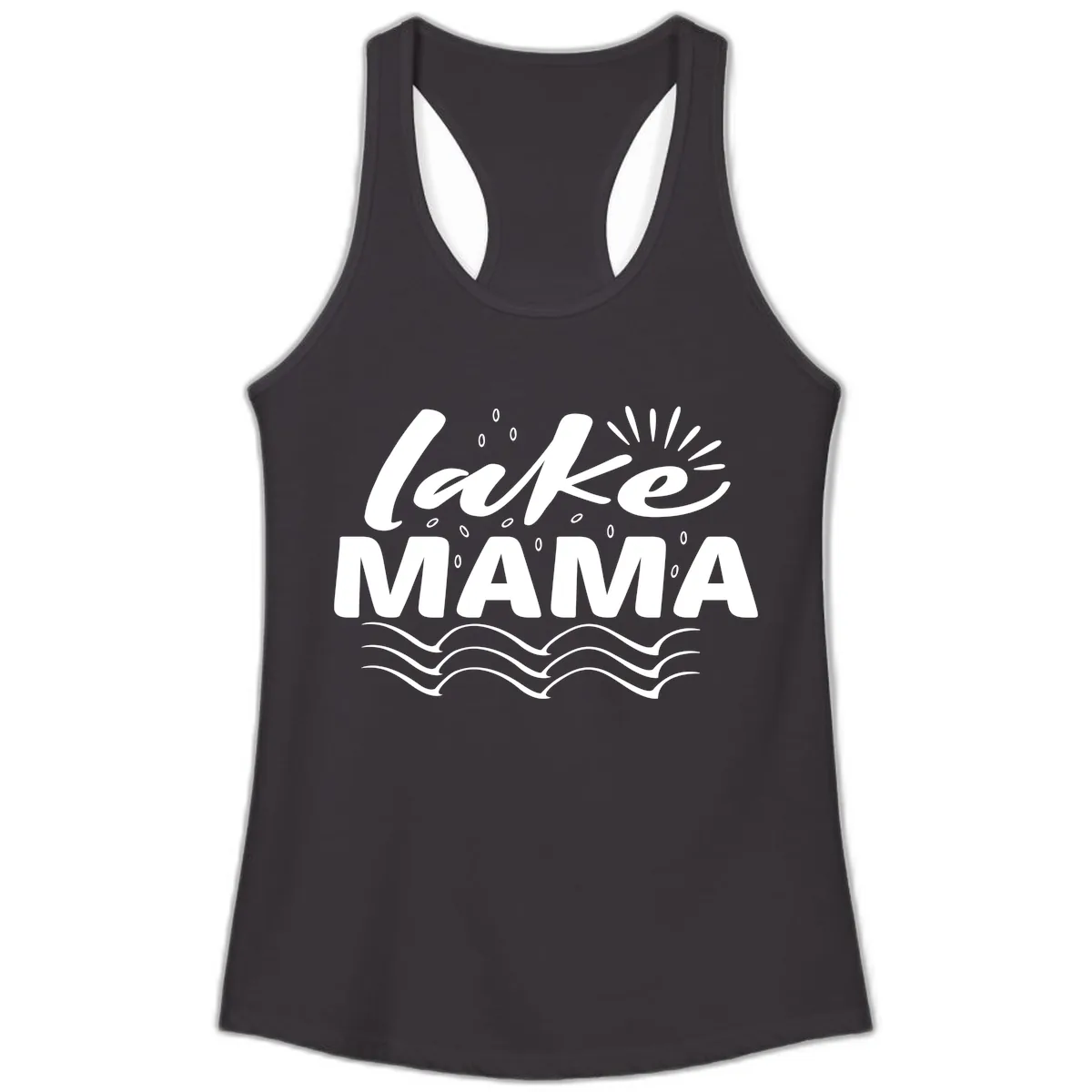 Lake Mama Script and Wave Design Ladies Tank in Black