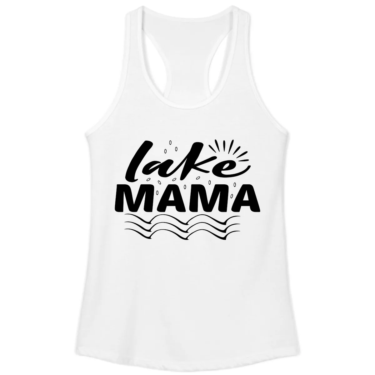 Lake Mama Script and Wave Design Ladies Tank in White