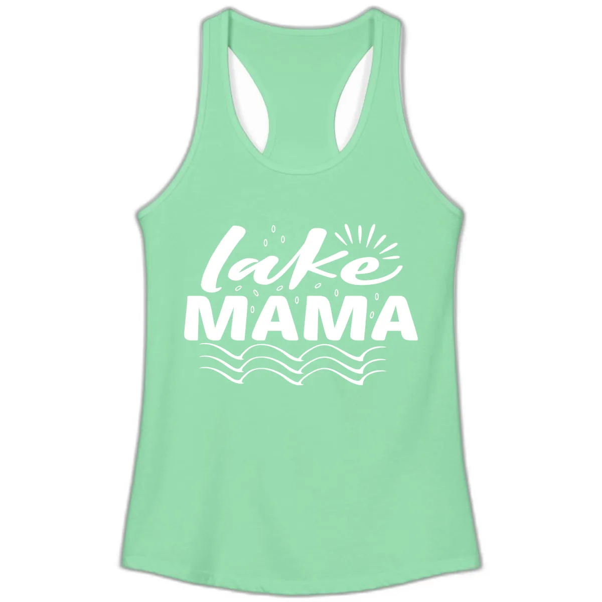 Lake Mama Script and Wave Design Ladies Tank in Solid Mint