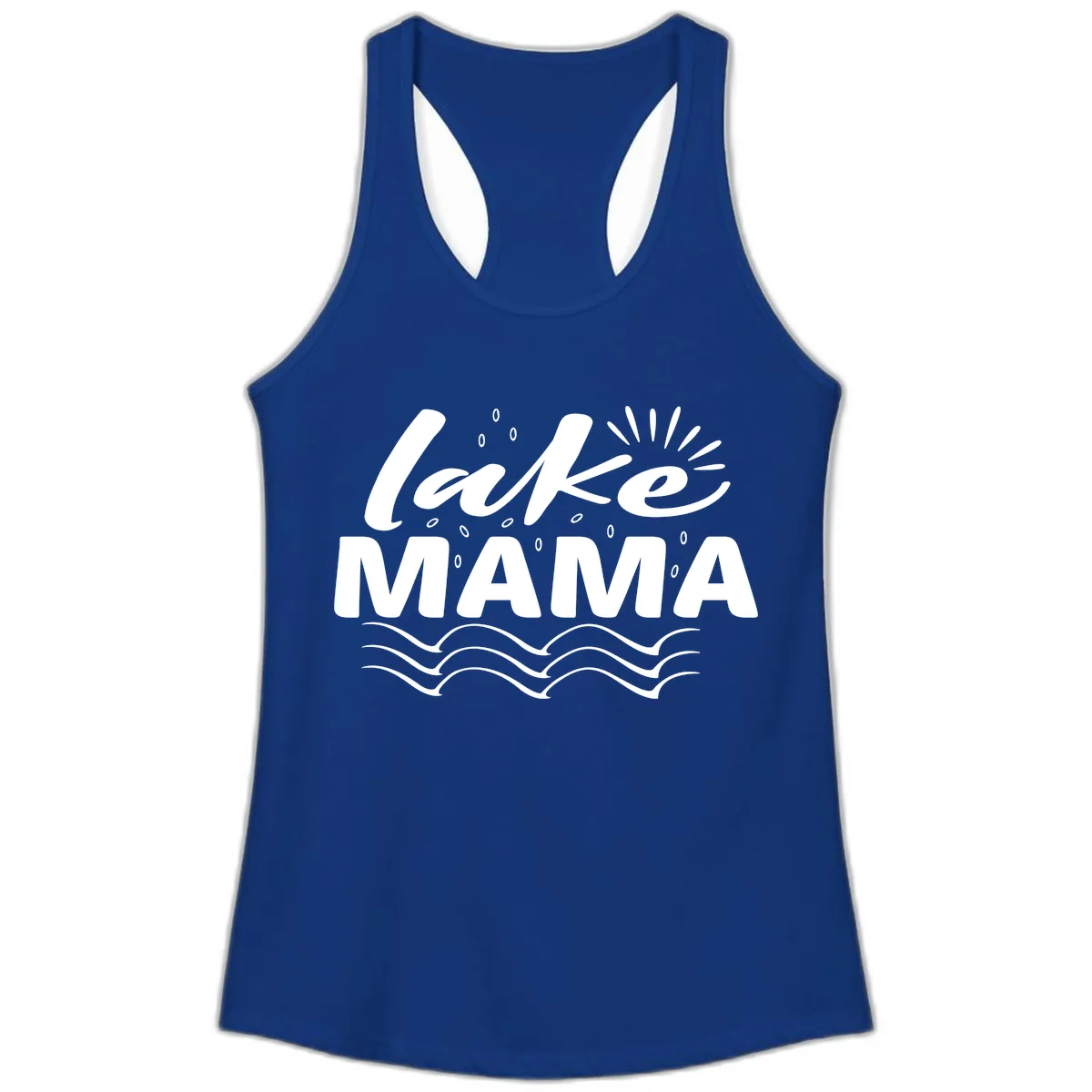 Lake Mama Script and Wave Design Ladies Tank in Solid Royal