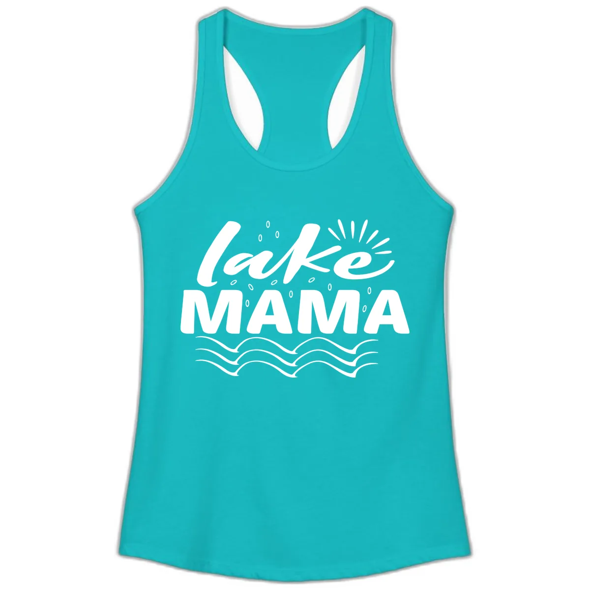 Lake Mama Script and Wave Design Ladies Tank in Tahiti Blue