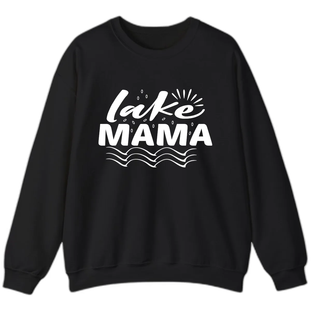Lake Mama Script and Wave Design Sweatshirt in Black